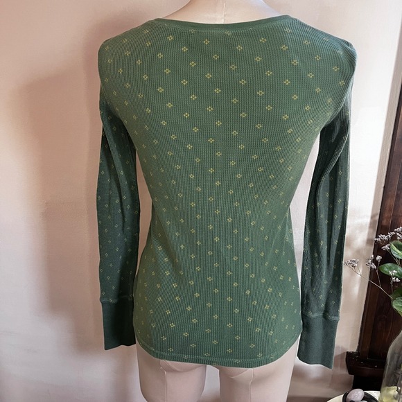 Mossimo Supply Co Y2K Womens Green Waffle Knit Thermal Scoop Neck Top Size M - Picture 2 of 10